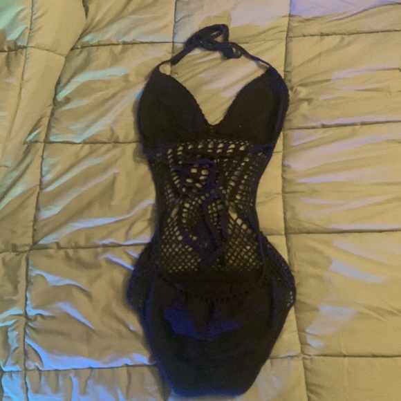 Black Crochet One Piece Swimsuit - Picture 2 of 2
